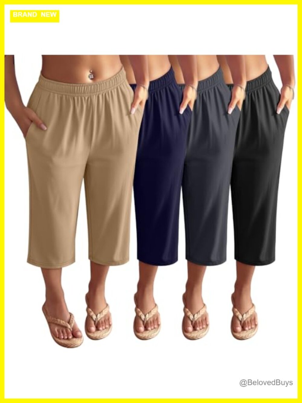 4 Pack Wide Leg Capri Sweatpants with Pockets Drawstring